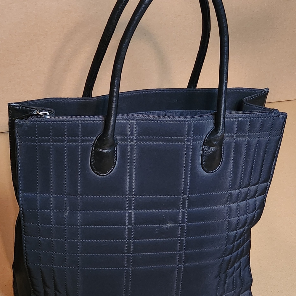 Talbots Black Tote Bag with Quilted Texture and Structured Shape